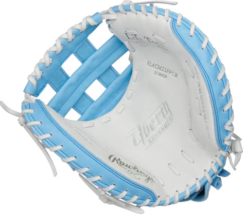 33 Inch Rawlings Liberty Advanced Color Series RLACM33FPCB Women's White/ColumbiaBlue Fastpitch Softball Catcher Mitt - Image 2