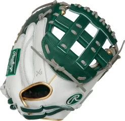 33 Inch Rawlings Liberty Advanced Color Series RLACM33FPDG Women's White/DarkGreen/Gold Fastpitch Softball Catcher Mitt